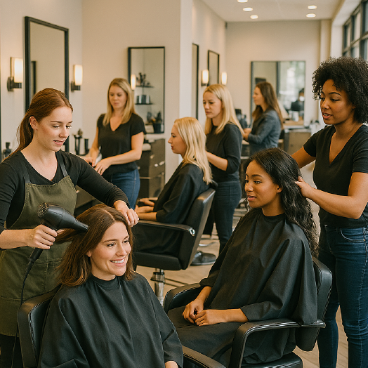 A busy high street hair salon
