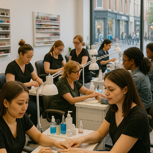 A busy high street nail salon